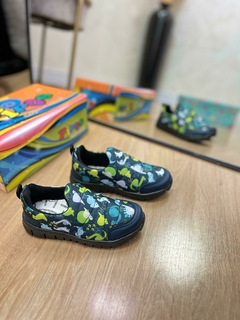 INFANTIL - SLIPON PIPOS DINO PRETO VERDE 01-65-42 - TenisVel