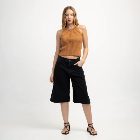 Bermuda Wamu Black Denim Rigida - comprar online