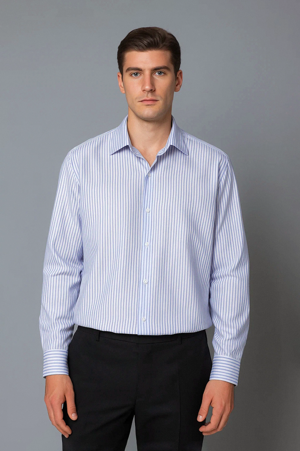 Camisa de Vestir Hombre Rayada Azul Corte Clásico