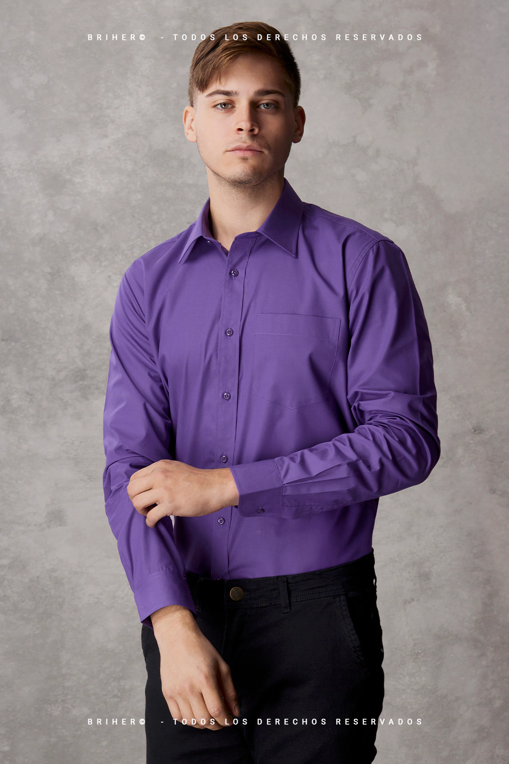 Camisa de Vestir Hombre Violeta Algodón Poliéster Corte Clásico