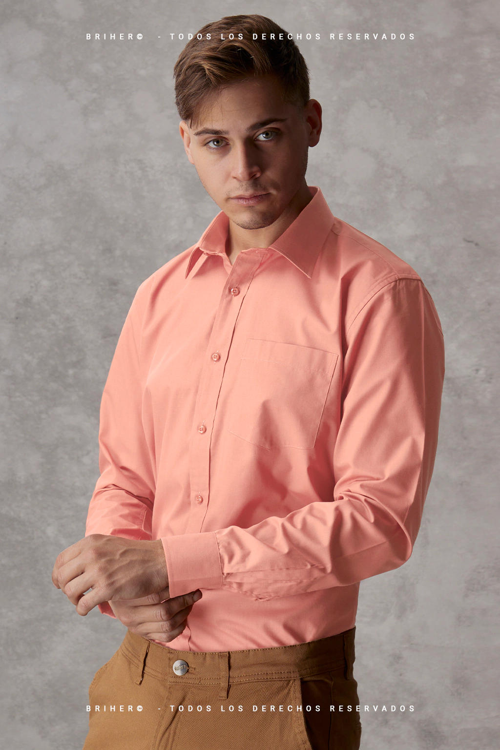 Camisa de Vestir Hombre Naranja Algodón Poliéster Corte Clásico