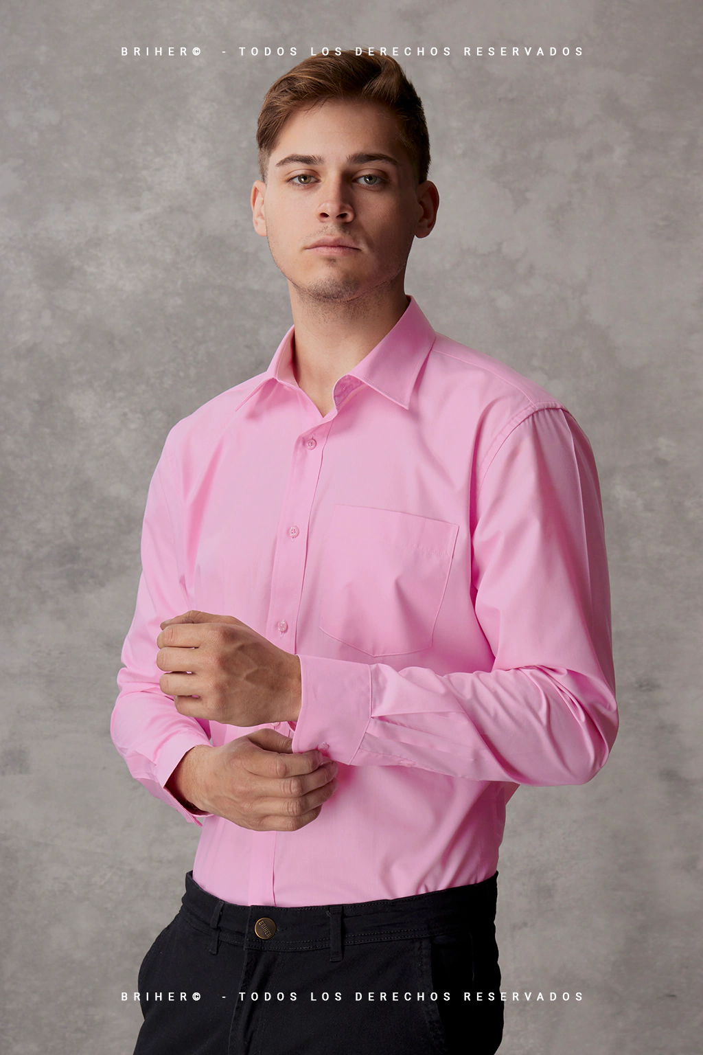 Camisa de Vestir Hombre Rosa Algodón Poliéster Corte Clásico