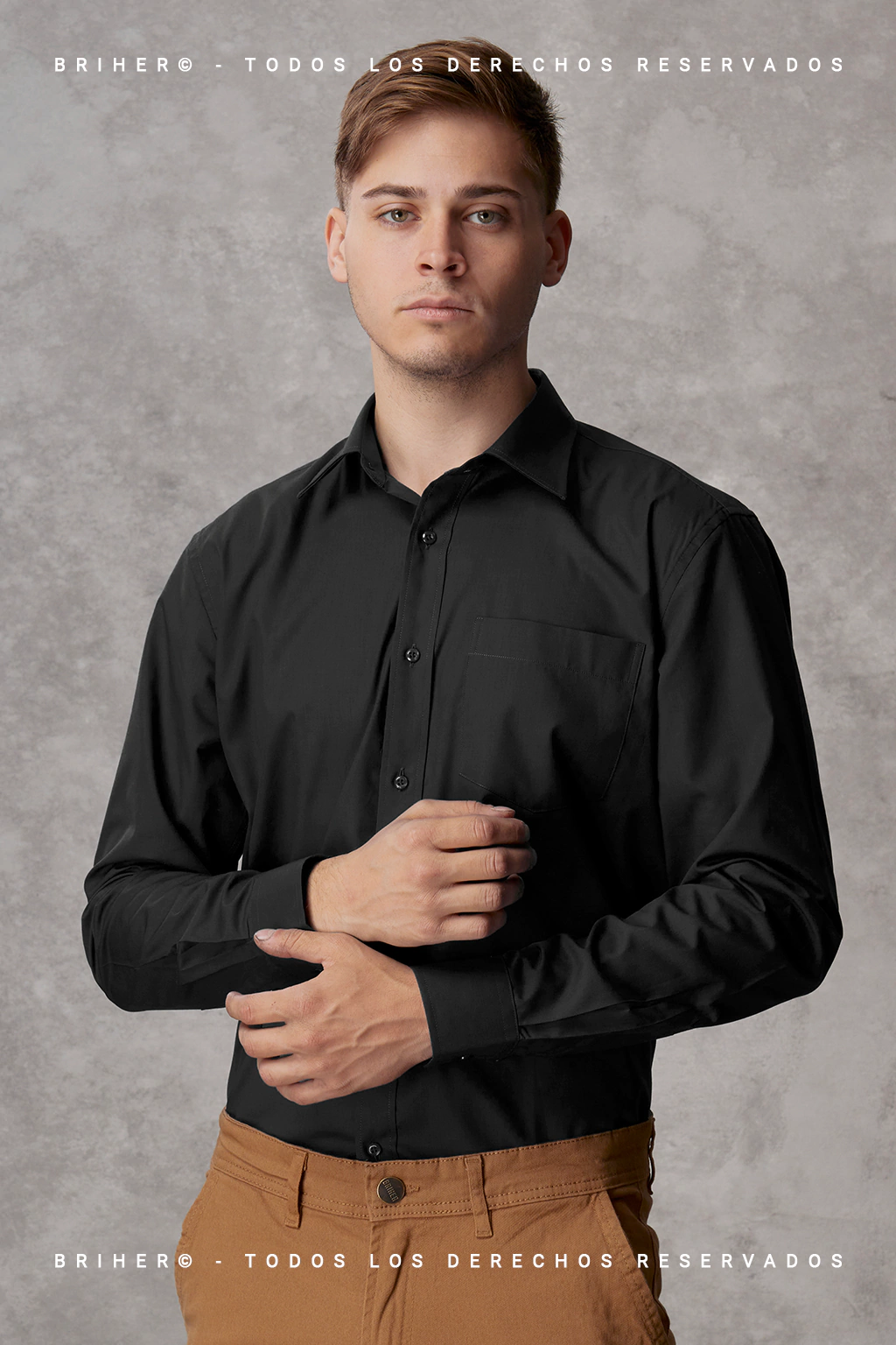 Camisa de Vestir Hombre Rosa Algodón Poliéster Corte Clásico Negro