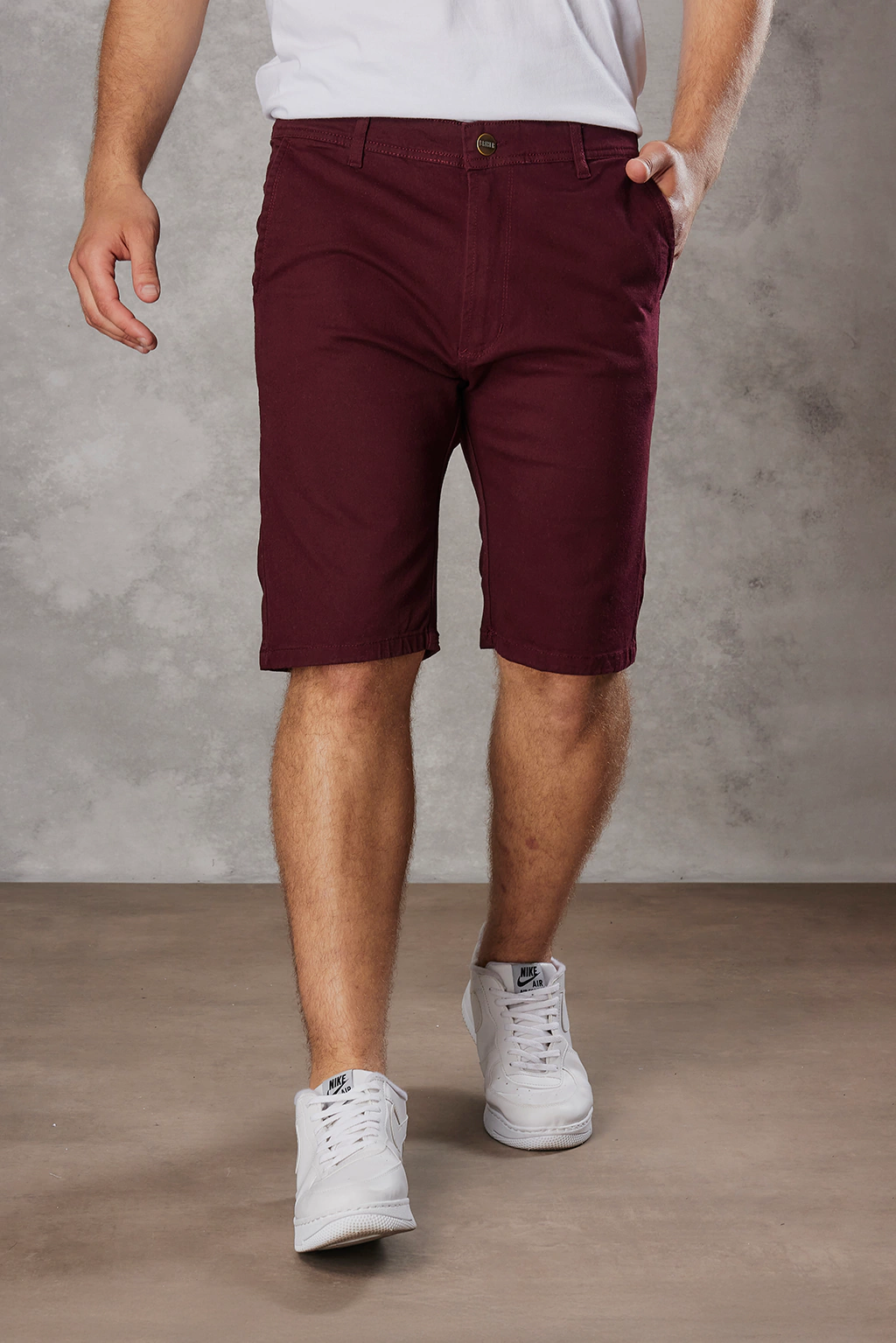 Bermuda Gabardina Hombre Bordó Corte Chino