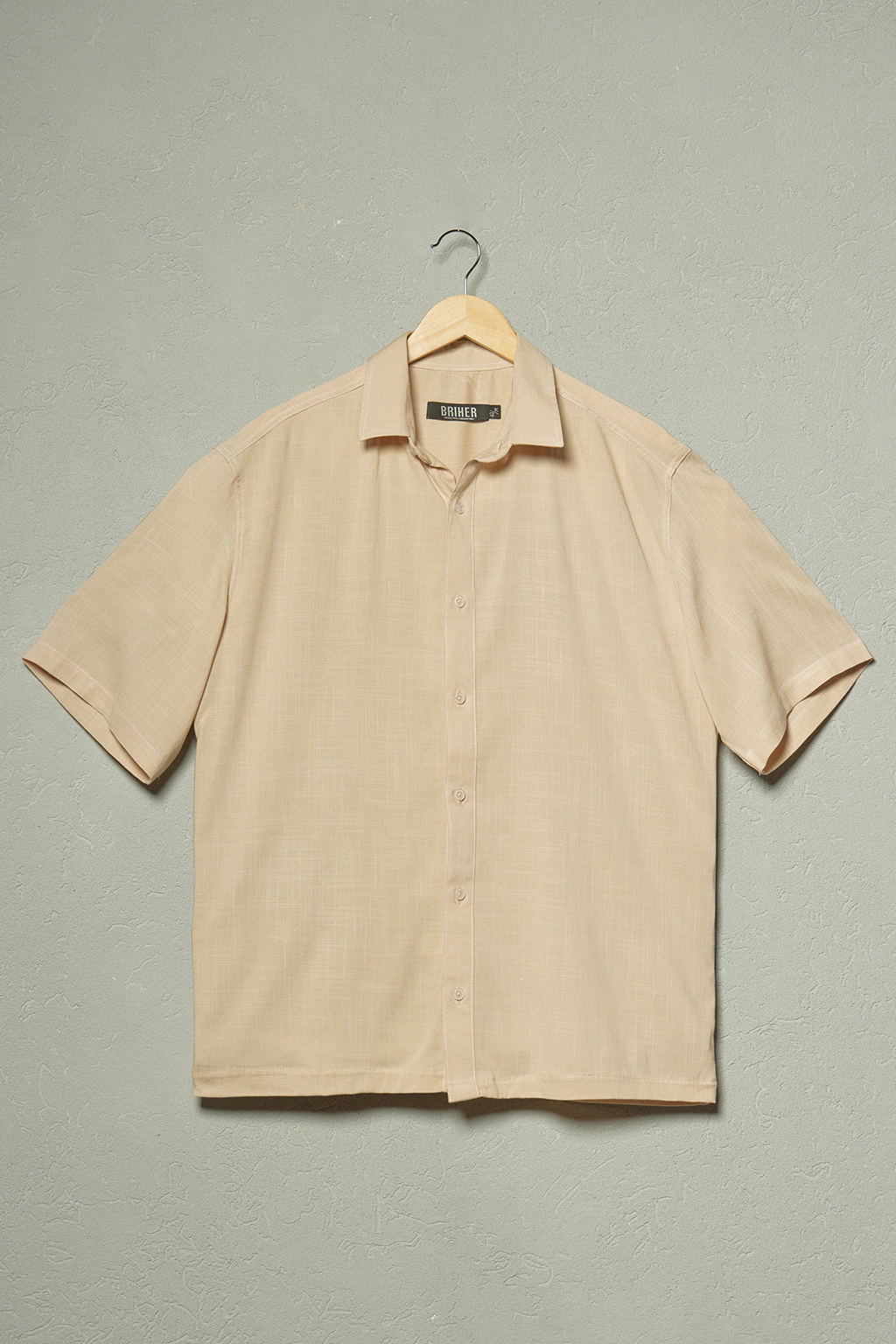 Camisa Lino Manga Corta Beige