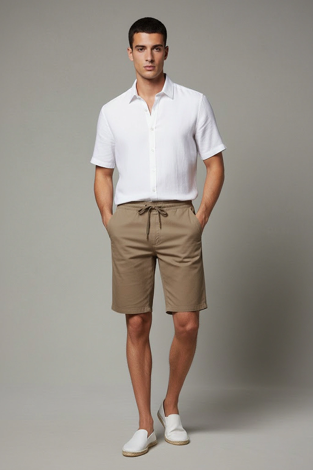 Bermuda Jogger Gabardina Beige Oscuro