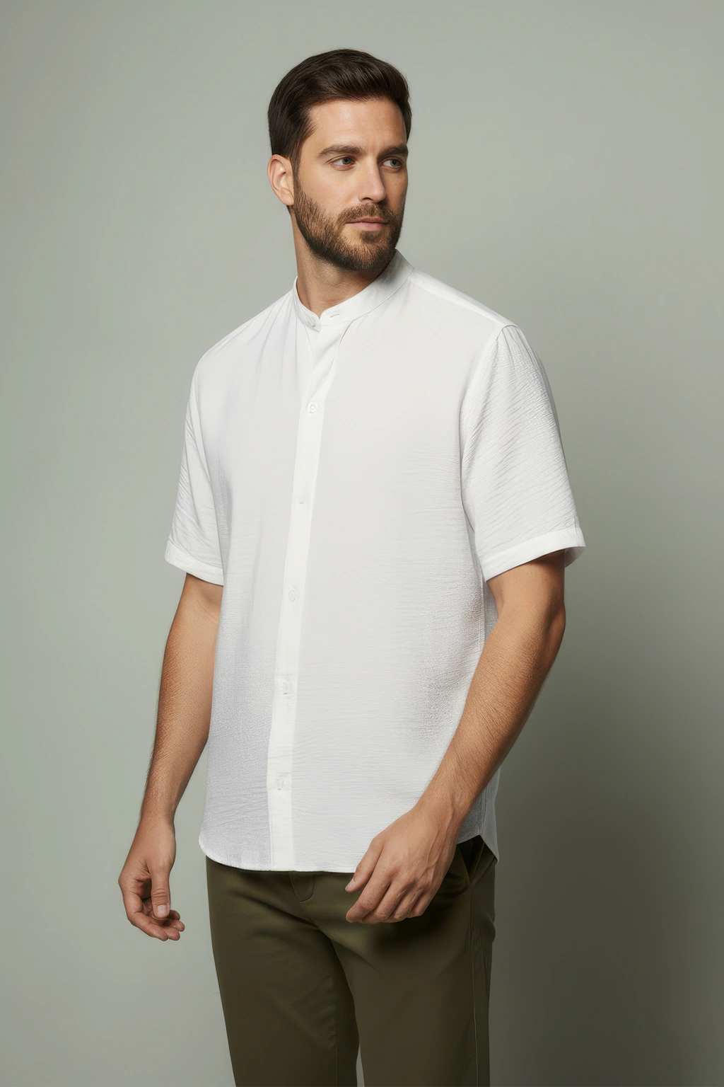 Camisa de Lino Semi Ajustada Cuello Mao