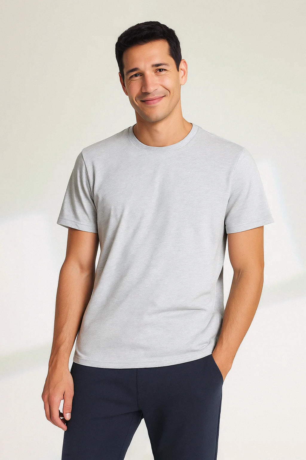 Remera Lisa Gris Melange Claro