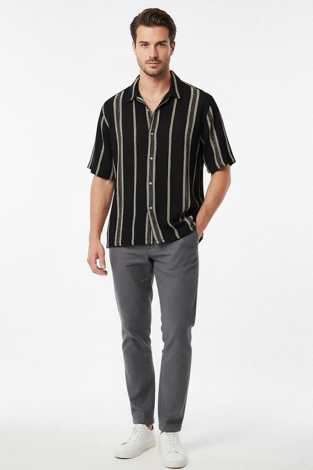 Camisa Tejida Hombre Crochet Oversized Rayado