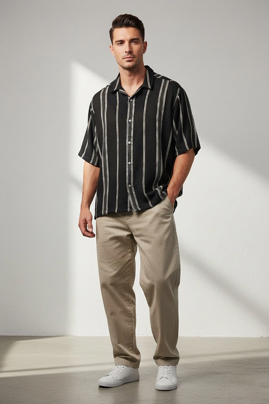 Camisa Tejida Hombre Crochet Oversized Rayado