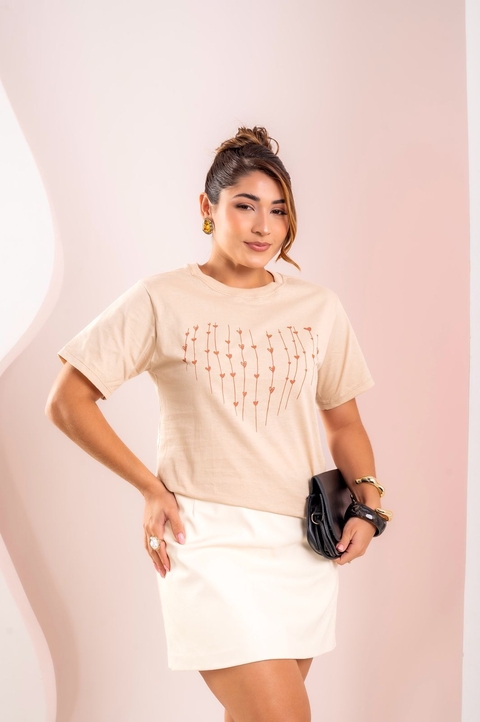 Semi Cropped - Mini Corações (Nude Macadâmia) - comprar online