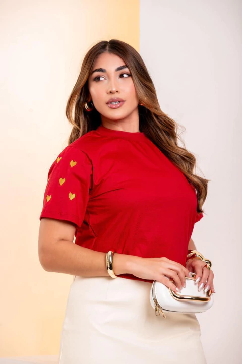 T-Shirt Bordada, Corações (Vermelho) - comprar online