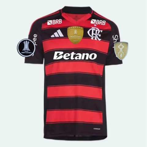 Camisa Flamengo Titular 25/26 - Torcedor - Campeão da Libertadores c/ Todos Patrocínios