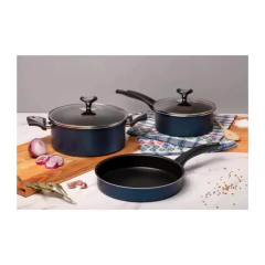 Set Bateria Olla y Sarten 3 Piezas Tapa Vidrio Azul y Negra Sabores Marmicoc - comprar online