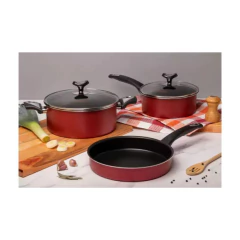 Set Bateria Olla y Sarten 3 Piezas Tapa Vidrio Roja y Negra Sabores Marmicoc - comprar online