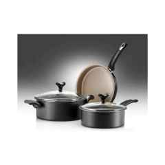 Set Bateria Olla y Sarten 3 Piezas Tapa Vidrio Azul y Negra Sabores Marmicoc en internet