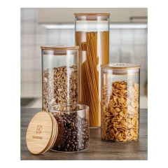 Contenedores de Vidrio Herméticos x 4 Unidades Tapa de Bambú Electrolux