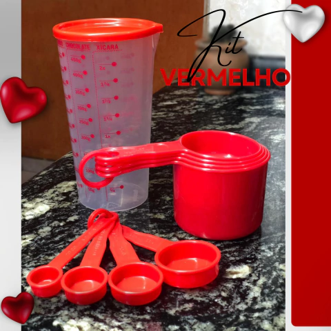 Conjunto 9 peças Vermelho Copo com tampa Xicaras e Colhres Red