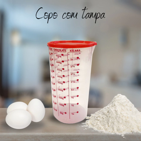 Copo Graduado Com Tampa Vermelho com Tampa