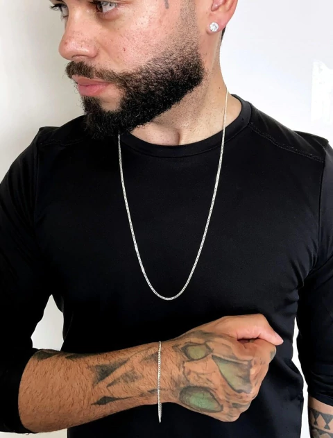 Conjunto Grumet 2mm 70cm e Par de Brinco Zircônia Redondo - Prata 925 - comprar online