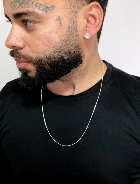 Kit Corrente Veneziana 1mm 60cm e Par de Brinco Zircônia Redondo - Prata 925 - comprar online