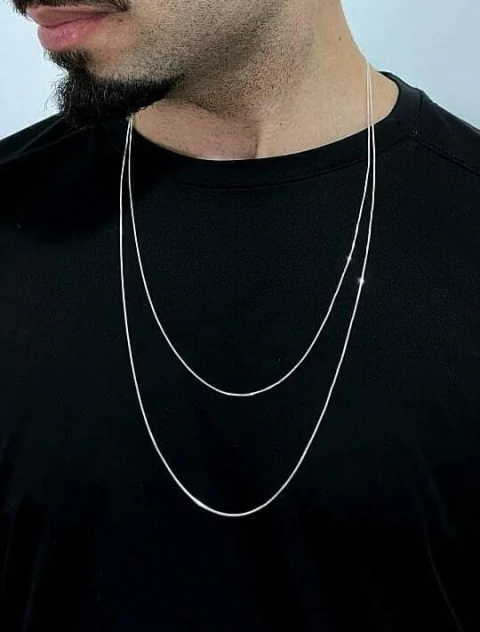 Kit 2 Correntes Veneziana Diamantada 1mm: 60cm e 70cm em Prata 925 - comprar online