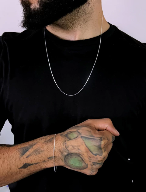 Conjunto Veneziana Diamantada 1mm: Corrente e Pulseira - Prata 925 - comprar online