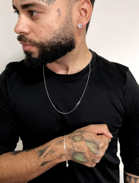 Conjunto Veneziana 1mm 60cm e Pulseira Grumet 2mm com Par de Brinco Zircônia Redondo - Prata 925 - comprar online