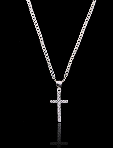 Colar Cruz Cravejado: Corrente Grumet 2mm em Prata 925 - comprar online