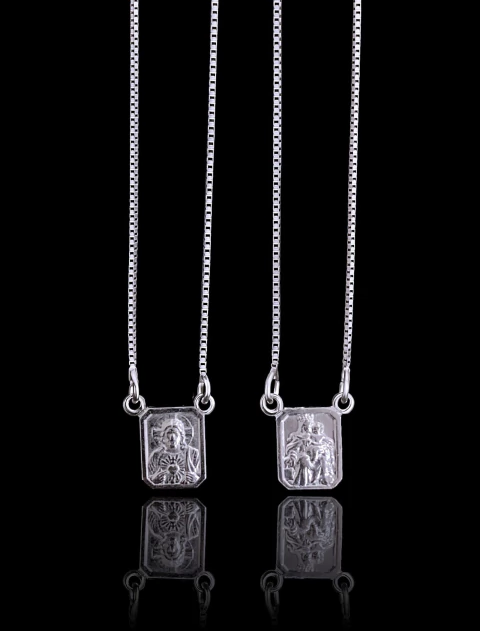 Escapulário Sagrado Coração Jesus 70cm - Corrente Veneziana em Prata 925 - comprar online