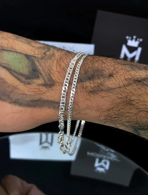 Kit 2 Pulseiras: Grumet Elo duplo 3mm e Grumet 2mm - Prata 925 - comprar online