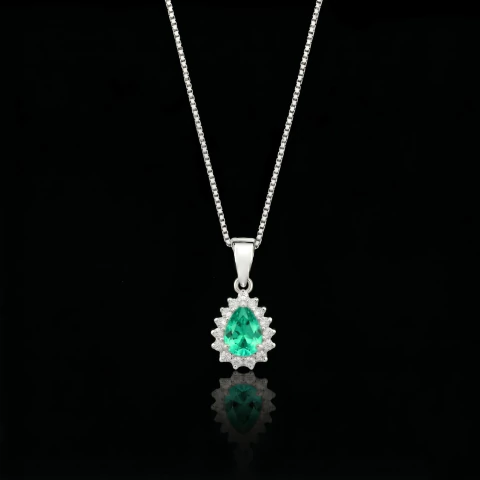 Colar de Prata Gota Turquesa Cravejado
