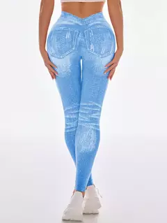CALZA SEAMLESS Y FRUNCE - JEAN CELESTE - SUNFIT Sportswear