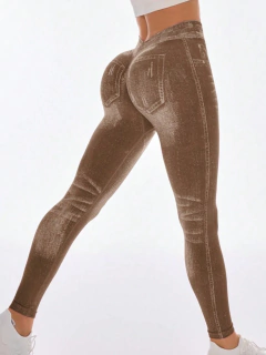 CALZA SEAMLESS Y FRUNCE - JEAN MARRON - SUNFIT Sportswear