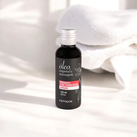 Óleo Corporal e Massagem Morango com Champagne 120ml - Feitiços