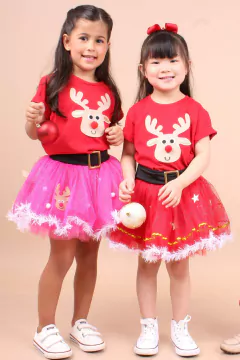 Camiseta Vermelha Rena de Natal – Conforto e Estilo para Todos - Fantasia Infantil Feminina e Masculina de luxo - Fanfarrinha