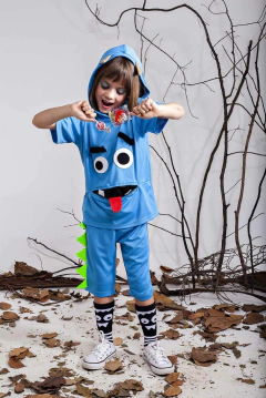 fantasia de infantil de monstrinho conjunto blusa com capuz e shorts - loja online