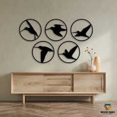 Quinteto de Painéis Voo dos Pássaros - Loja de Painéis Decorativos | Wood Vibes Laser Art Design