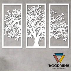 Trio Árvore da Vida com Pássaros - Loja de Painéis Decorativos | Wood Vibes Laser Art Design