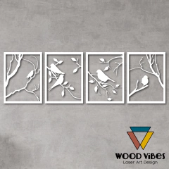 Quarteto de painéis Pássaros - Loja de Painéis Decorativos | Wood Vibes Laser Art Design