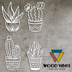 Quarteto de Plantinhas - Loja de Painéis Decorativos | Wood Vibes Laser Art Design