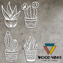 Quarteto de Plantinhas - Loja de Painéis Decorativos | Wood Vibes Laser Art Design