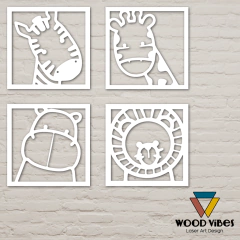 Quarteto de quadrinhos Safari - Loja de Painéis Decorativos | Wood Vibes Laser Art Design