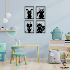 Quarteto de quadrinhos Bichinhos - Loja de Painéis Decorativos | Wood Vibes Laser Art Design
