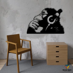 Painel Macaco de Fones - Loja de Painéis Decorativos | Wood Vibes Laser Art Design