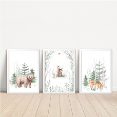 KIT 3 QUADROS ANIMAIS FLORESTA OUTONO na internet