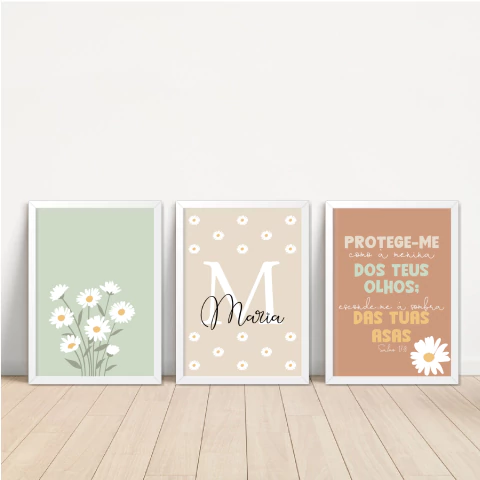 KIT 3 QUADROS MARGARIDAS MARIA versículo - comprar online