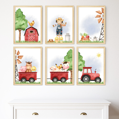 KIT 6 QUADROS FAZENDINHA VERMELHO