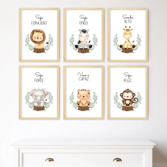 KIT 6 QUADROS SAFARI BABY AQUARELA
