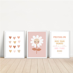 KIT 3 QUADROS BOHO MARGARIDA SALMOS 17:8